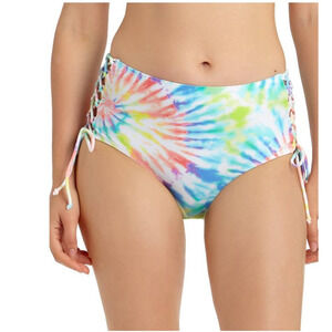 California Waves Tie Dye Side Tie High Waist Bikini Bottom - XS